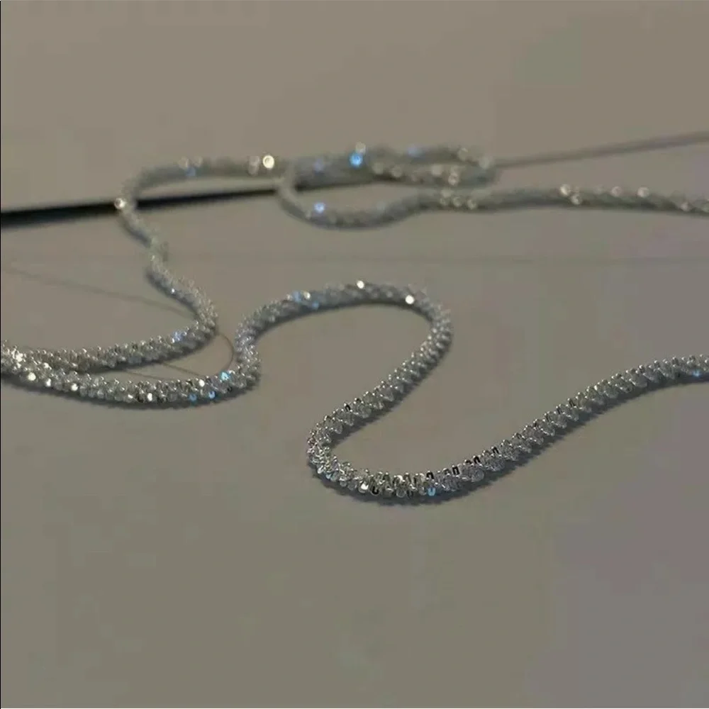 New Silver Gypsophila Flash Chain Necklace Clavicle - Picture 5 of 5